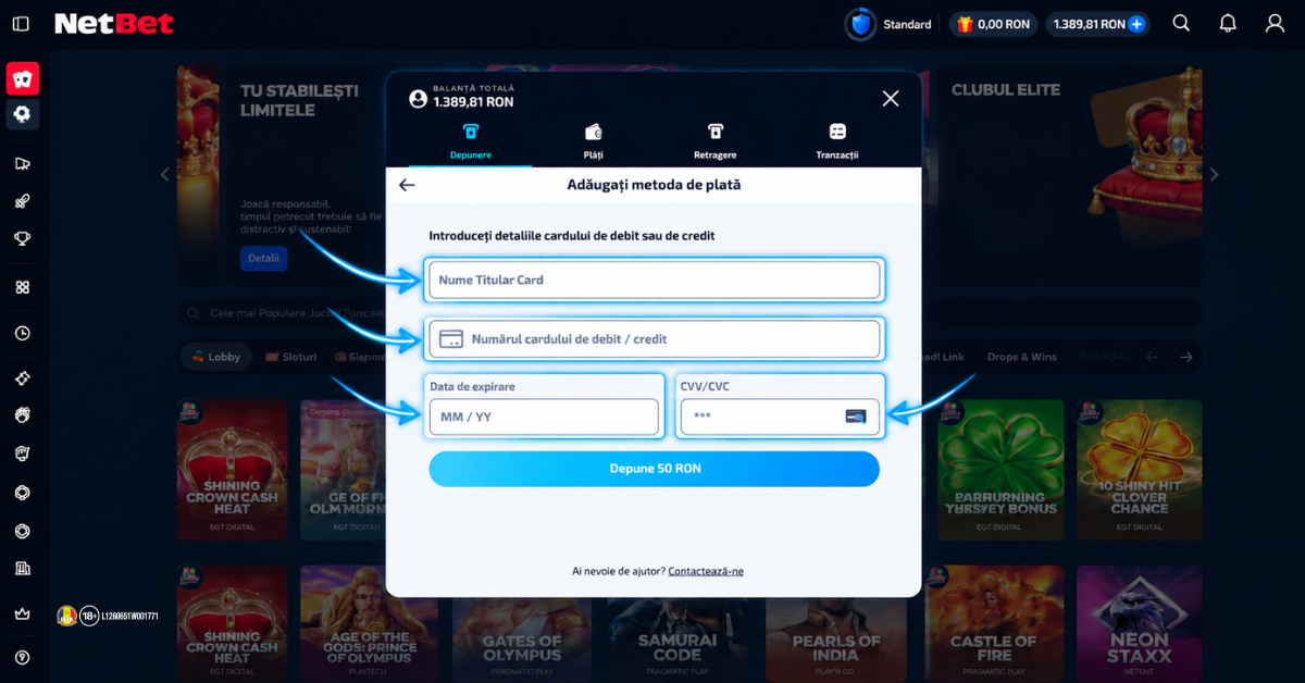 Cum completezi datele cardului la NetBet Completarea datelor cardului pentru o depunere la NetBet