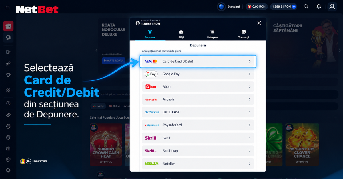 Metode de plată NetBet - Card de Credit Debit "
