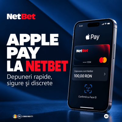 Apple Pay pentru autorizarea unei depuneri online în contul NetBet prin Face ID.