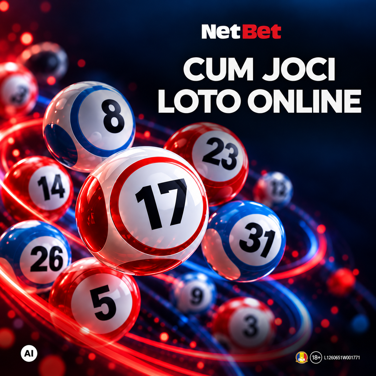 Loto online la NetBet – imagine de prezentare cu bile de loterie numerotate.